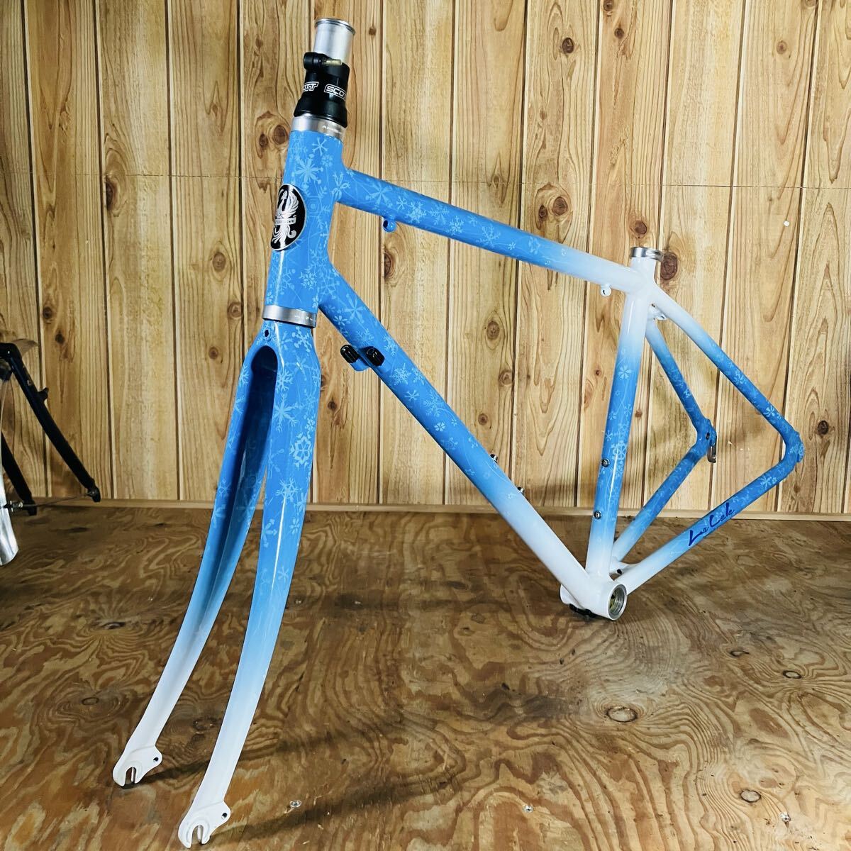 【希少・未使用品】La Cela ラセラ「雪」クロモリフレームセット 美麗グラデーション Project Prova 希少 トップチューブ長:約520mm 