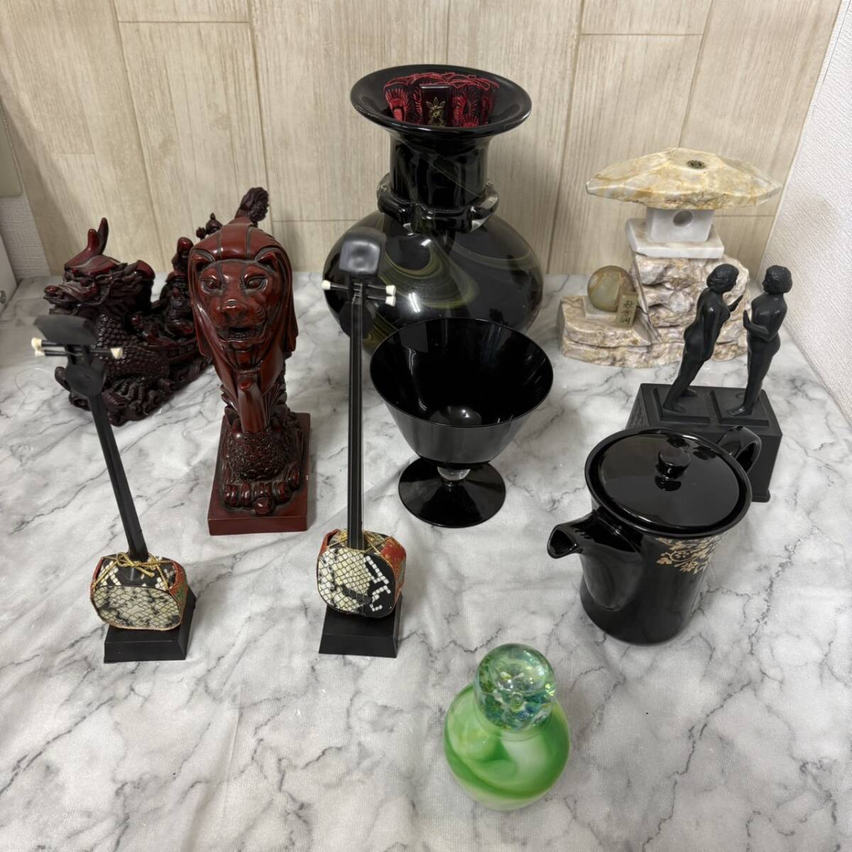 置物、花瓶等まとめセット 花瓶 置物 七福神宝船 天然石 工芸品