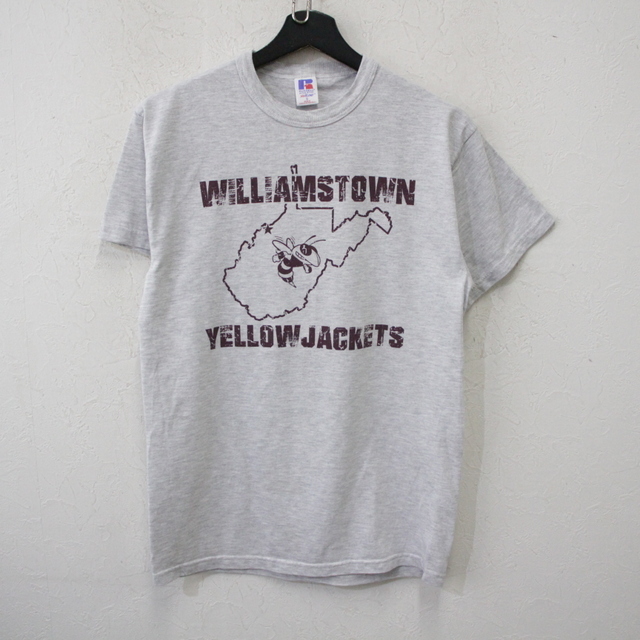 n475 90sビンテージ RUSSELL ラッセル 半袖Tシャツ グレー カレッジ■1990年代製 表記Sサイズ 古着 アメカジ ストリート 80s 70s 60s 激安