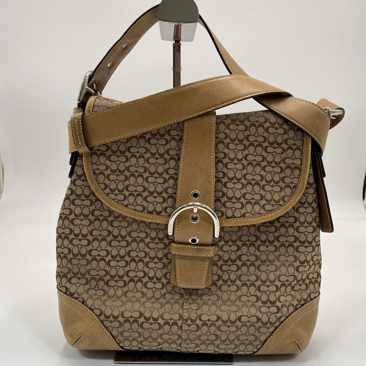 COACH コーチ ミニシグネチャー ショルダーバッグ レザー シグネチャー ベージュ Y-03210