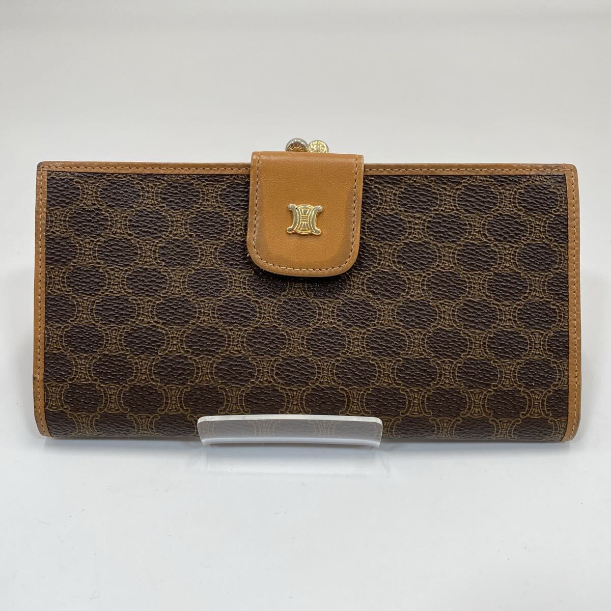 CELINE セリーヌ 長財布 マカダム柄 PVC レザー がま口 ブラウン Y-02117