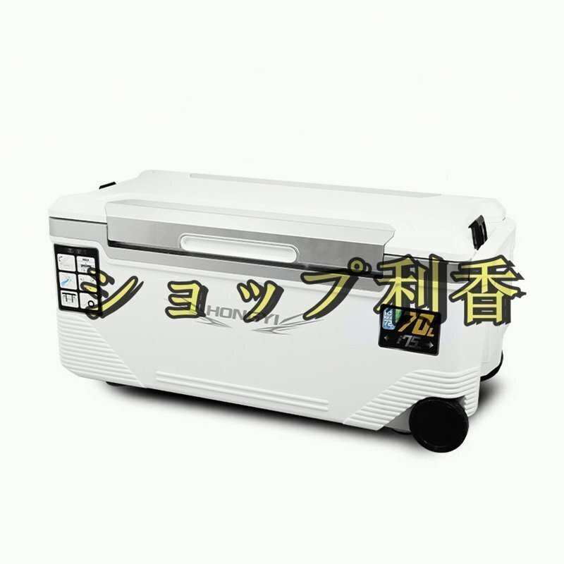 釣り用クーラーボックス 大容量 大型70L 座れる頑丈マッスルボディ 防水 サイドハンドル キャスター付き 釣り 保冷力150h 水栓付き 白&銀
