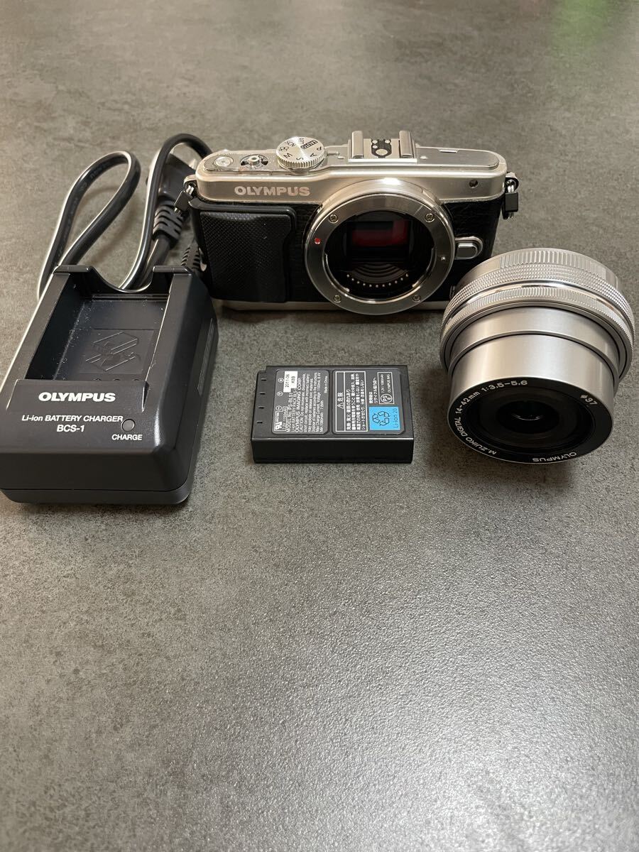 1円スタート！OLYMPUS PEN Lite E-PL5 +14-42mm 1:3.5-5.6レンズ付き デジタルカメラ 付属品あり 通電確認済み ミラーレス一眼カメラ 