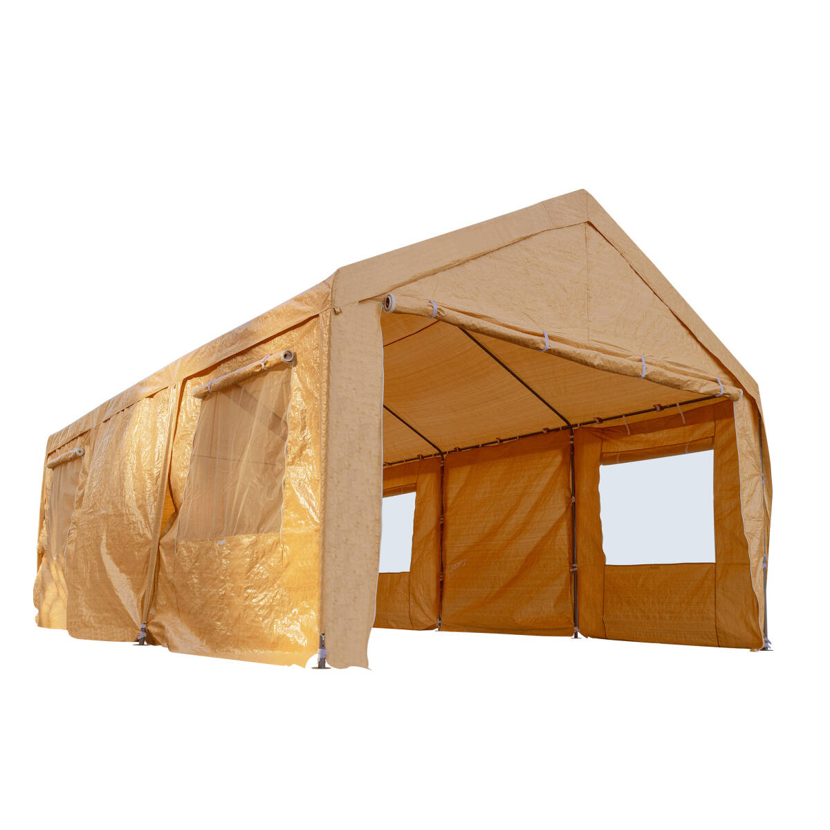 【UPF50+UVカット&防雨】テント 車庫テント ガレージテント 車庫 お祭り 倉庫 3.6×5.9×2.9m ガレージテント カーポート 【ベージュ】 