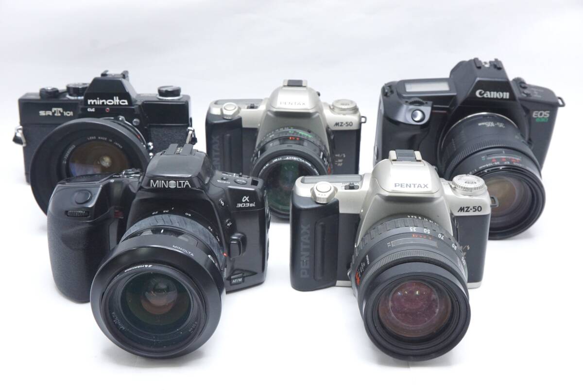 ▽一眼レフフィルムカメラ まとめ売り 5個 ジャンク品 / Canon・PENTAX・MINOLTA