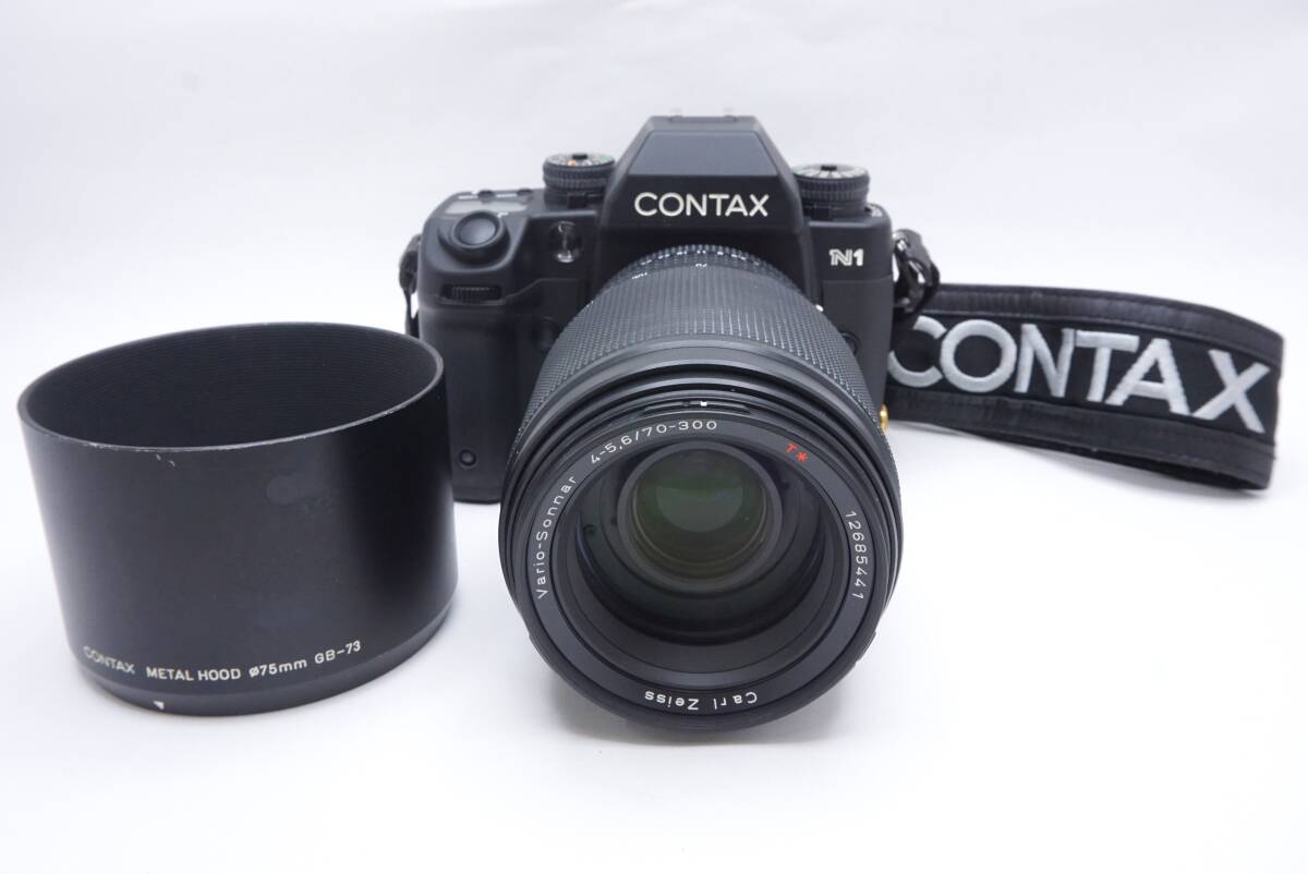 ▽CONTAX コンタックス N1 / Carl Zeiss vario-Sonnar 70-300mm F4-5.6 フィルム一眼レフカメラ (フード・ストラップ付) 訳あり