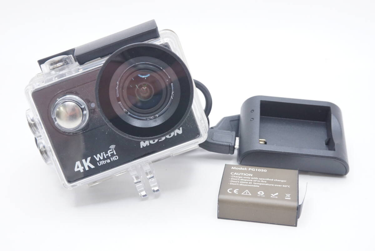 ▽MUSON ムソン4K Wi-Fi Ultra HD 防水アクションカメラ (バッテリー・充電アダプター付) ジャンク品