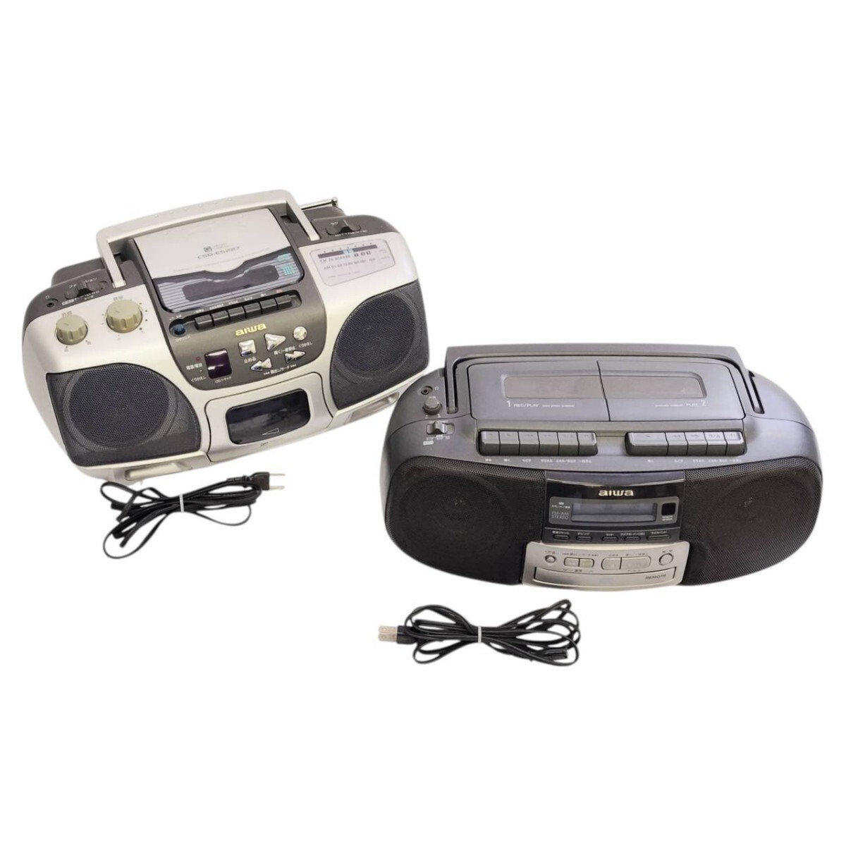 S-04522 アイワ AIWA 2点セット ラジカセ CDデッキ カセットデッキ ラジオデッキ ブラック シルバー 動作確認済 現状品 訳あり 015