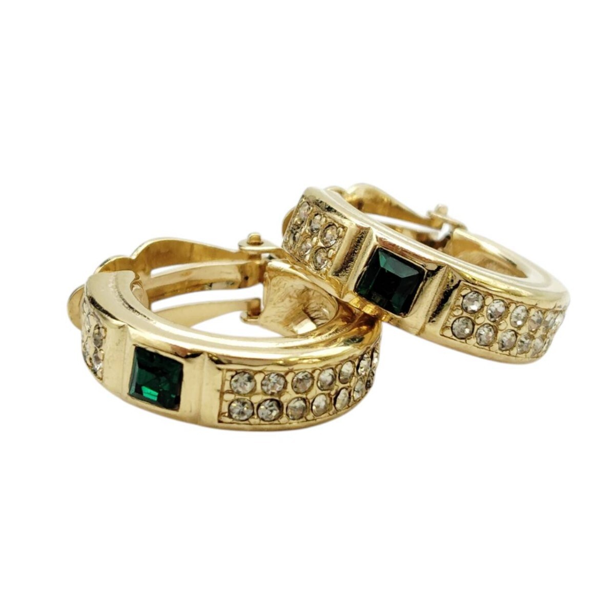 S-04887 GIVENCHY ジバンシィ イヤリング ゴールド エメラルドグリーン ストーン 大ぶり ヴィンテージ 刻印あり 直径2.5cm 現状品 03