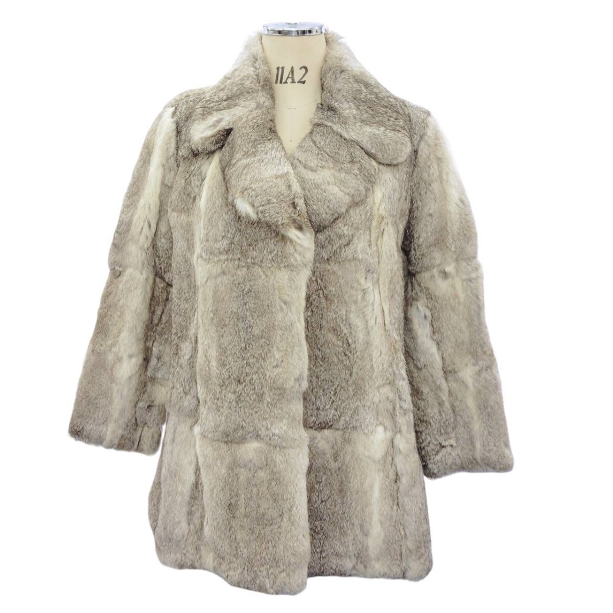S-05028 毛皮 リアルファー ロングコート パッチワーク グレー ベージュ系 ノーブランド コート アウター ヴィンテージ 現状品 02 