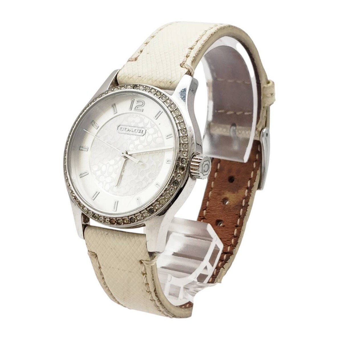 S-05300 コーチ COACH CA.79.7.14.0804S クォーツ QZ 腕時計 レディース腕時計 ベゼルストーン 3ATM アイボリー 動作未確認 現状品 015