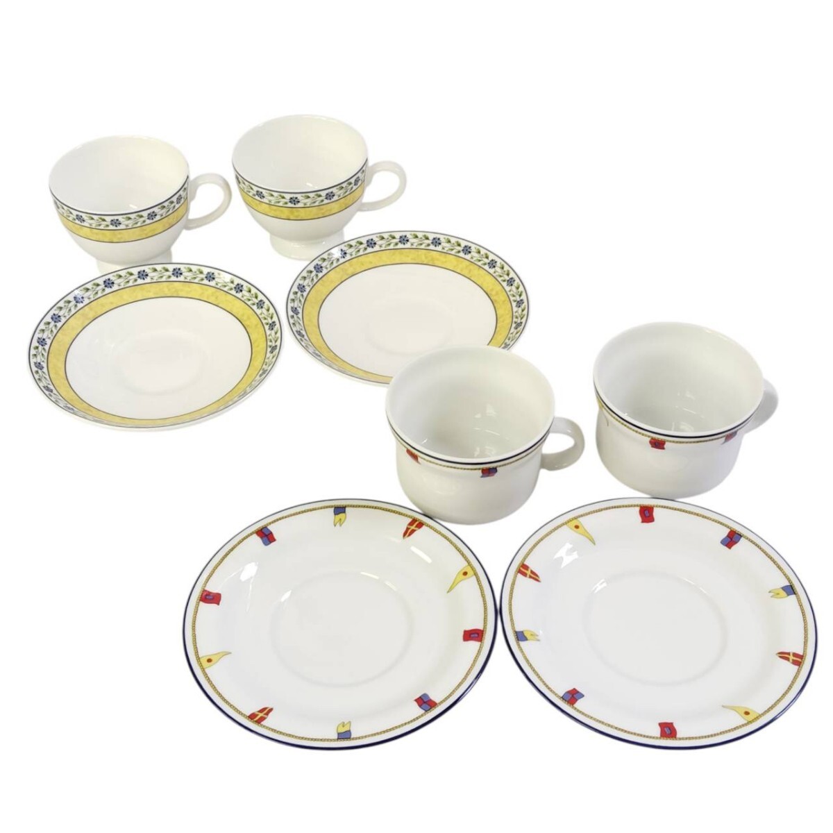 S-05538 食器 カップ ソーサー 2客セット Richad Ginori D-94 E-94 WEDGWOOD 洋食器 ティーカップ 花柄 旗柄 現状品 02