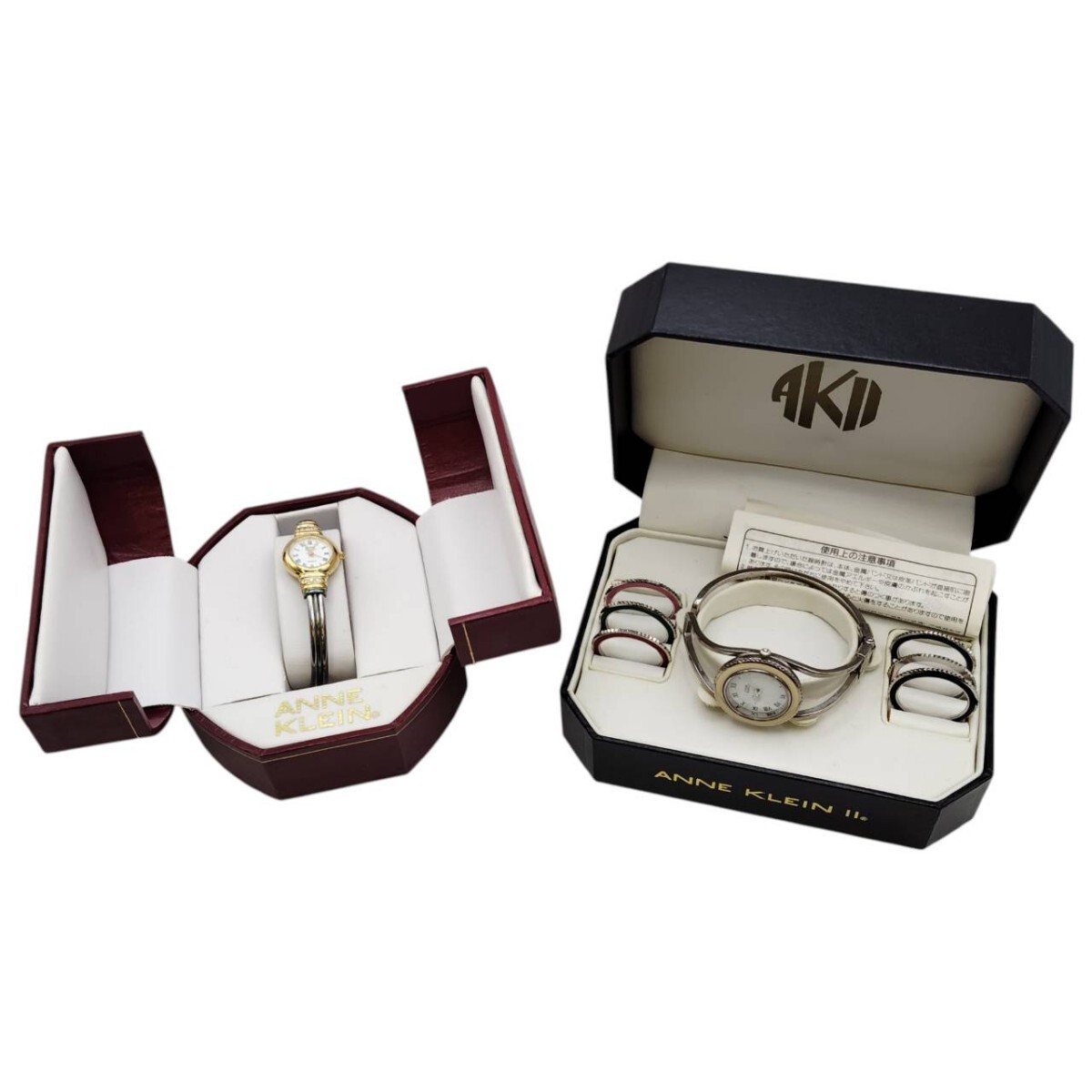 S-05539 アンクライン ANNE KLEIN 腕時計 2点 セット チェンジベゼル 6色 ストーン付 バングルウォッチ クォーツ 動作未確認 現状品 015