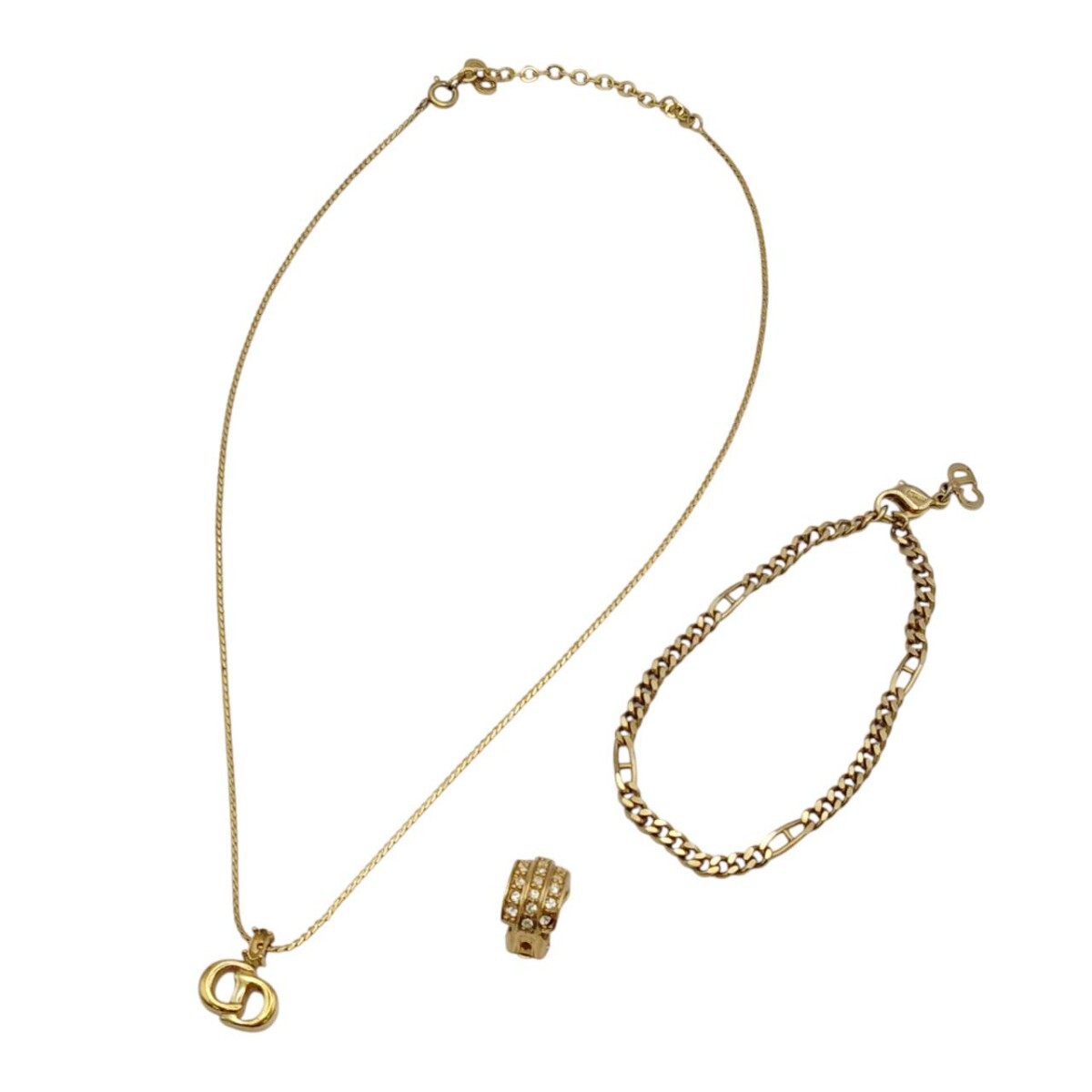 R4-00150 Christian Dior クリスチャンディオール アクセサリー 3点セット ネックレス ブレスレット イヤリング CDロゴ ゴールド 現状品 05