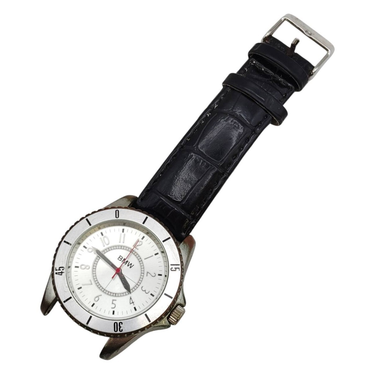 S-05743 BMW ロゴ入り メンズ腕時計 クォーツ QZ 社外レザーストラップ 腕時計 アナログ コレクション 不動品 現状品 015