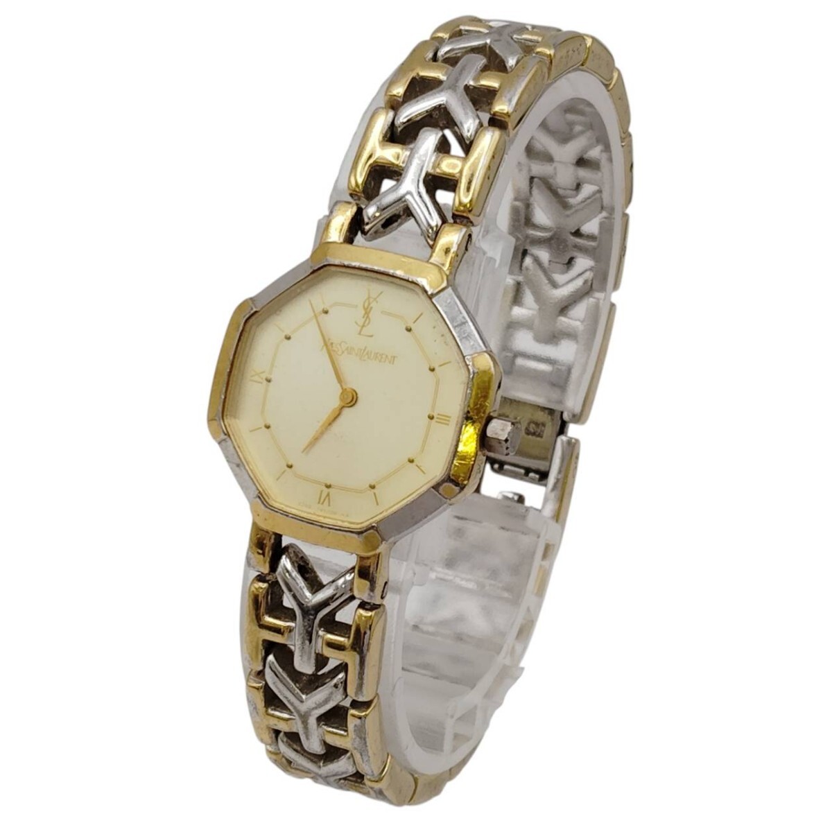S-05709 YSL イヴサンローラン 腕時計 2200-241762 八角形 オクタゴン コンビカラー 2針 クォーツ QZ 不動品 現状品 015