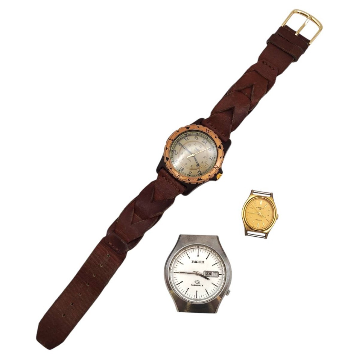 S-05947 腕時計 3点まとめ TIMEX タイメックス RICOH リコー RIQUARTZ オリエント VX クォーツ デイデイト 不動品 ジャンク 現状品 02