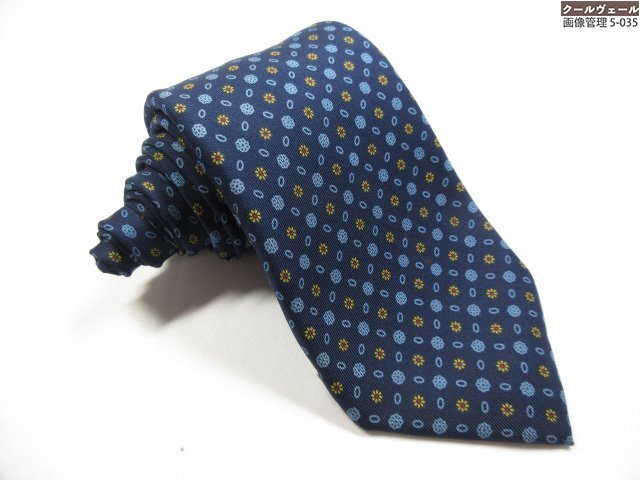 HH極美品【マリネッラ E.MARINELLA】お洒落なプリント柄 セッテピエゲ シルクネクタイ (メンズ) ダークネイビー系 ★39MMA0313★