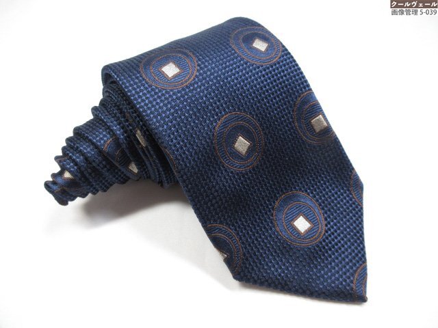 HH超美品【FRANCO BASSI フランコバッシ】お洒落な刺繍柄♪ シルクネクタイ (メンズ) ネイビー×ブラウン系 イタリア製 ★39MMA0279★