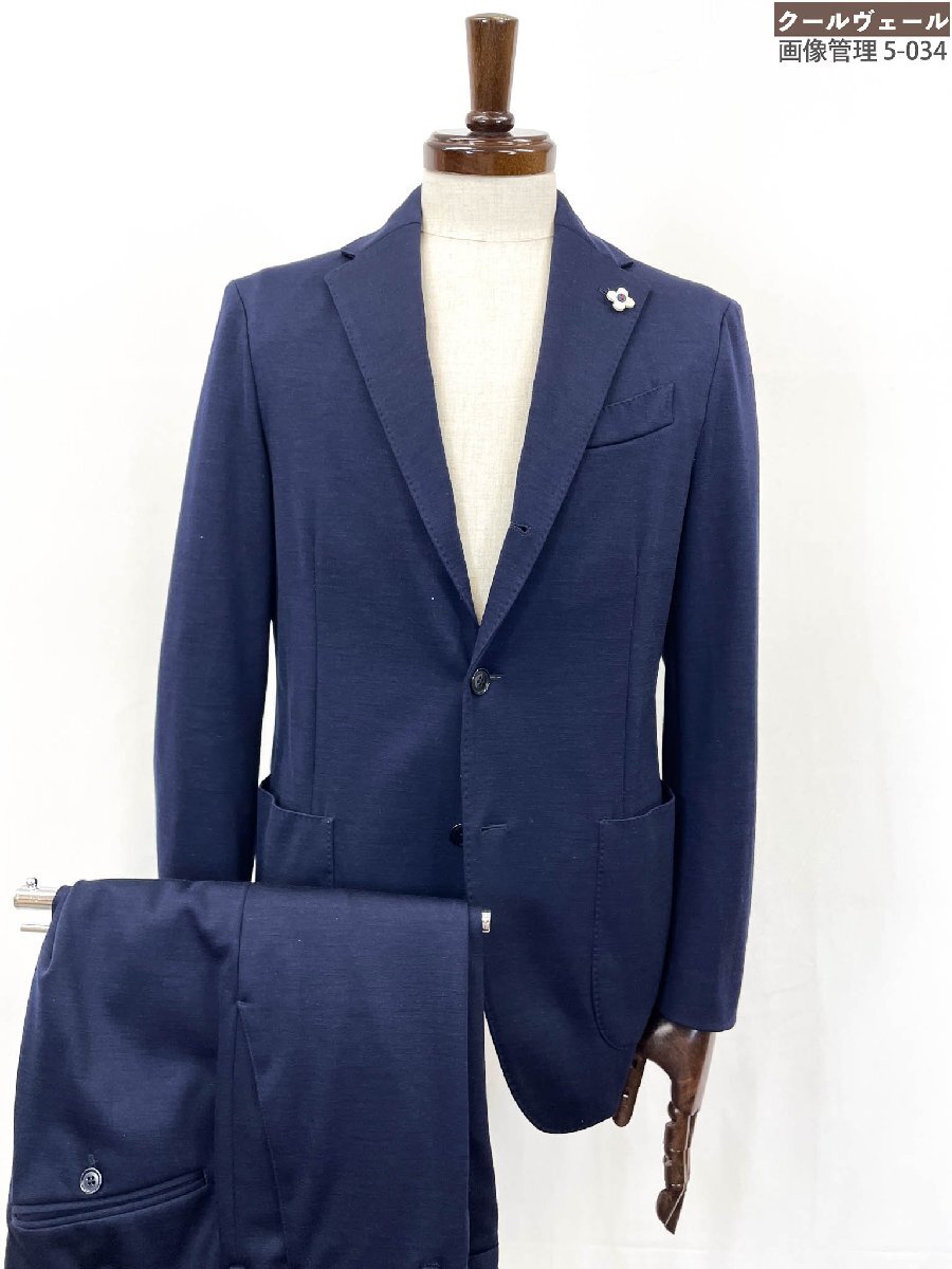 HH美品【ラルディーニ LARDINI】JS031AQ49 シングル3ボタン段返り パッカブルスーツ (メンズ) size46/7REG ネイビー系 織柄 ★35RMS4204★