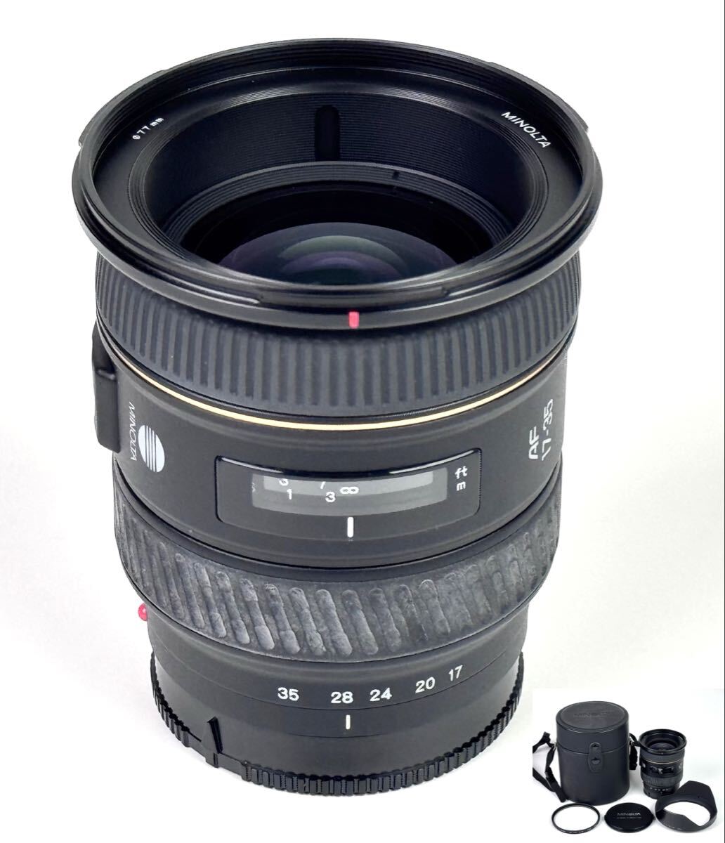 AZ-257 MINOLTA AF ZOOM 17-35mm F3.5G 動作品 ミノルタ 広角ズームレンズ 一眼カメラ用レンズ ケース フィルター フード 防湿庫保管 美品