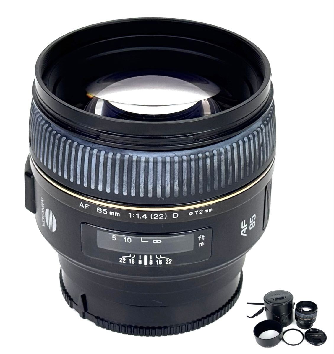 AZ-258 MINOLTA ミノルタ レンズ AF 85mm F1.4 G (D) 動作品 ケース・フード付 中望遠 単焦点レンズ Aマウント 一眼カメラ 防湿庫保管 美品