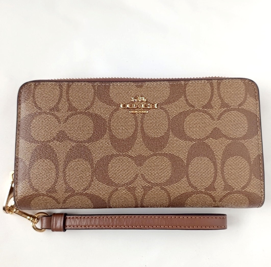 COACH コーチ ロング ジップ アラウンド ウォレット C4452 シグネチャー キャンバス　PVC　ファスナー長財布 カーキ ブラウン 