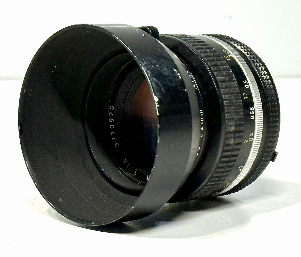 ニコン 中古カメラレンズ NIKKOR(ニッコール)50mm 1：1.4、レンズフード(HS-9)＆レンズフィルター(L1Bc 52mm)付属、修理前提、ジャンク扱い