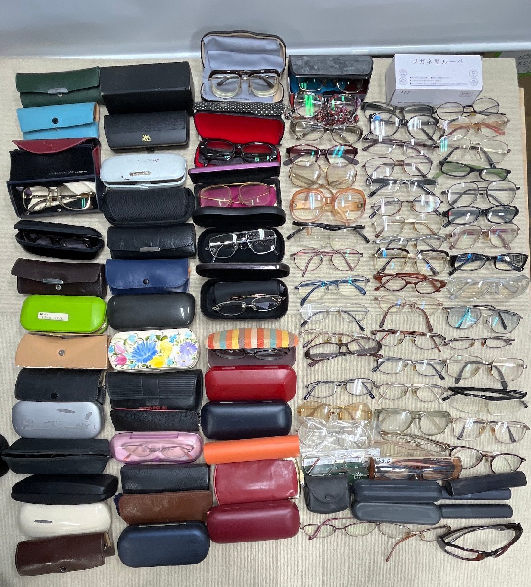 現状品 めがね まとめて 大量 眼鏡 メガネ型ルーペ 老眼鏡 めがねケース フレーム メンズ レディース JINS他