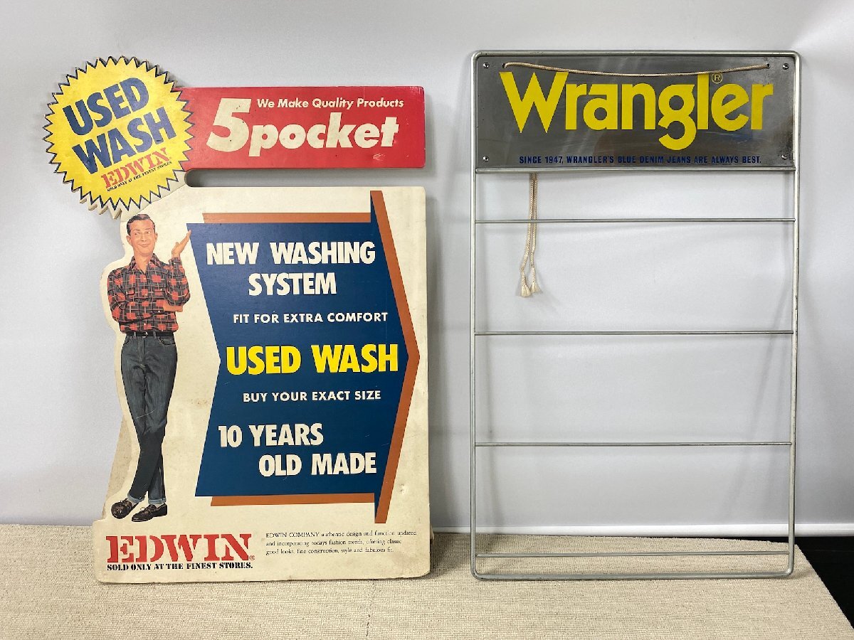 現状品 看板 ディスプレイボード 店舗用ディスプレイラック デニムブランド Wrangler ラングラー EDWIN エドウイン
