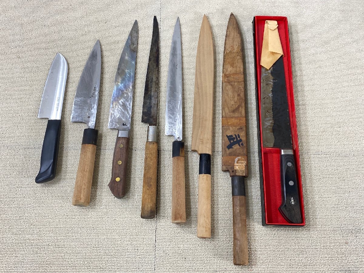 現状品 包丁 まとめて8本 和包丁 柳刃包丁 刺身包丁 出刃包丁 三徳包丁 万能包丁 正本 貝印 木製ハンドル