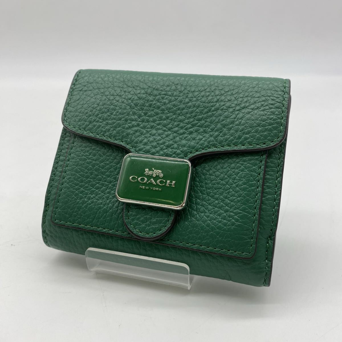 ●●【売り切り】COACH/コーチ 二つ折り財布 グリーン レザー ミニ財布