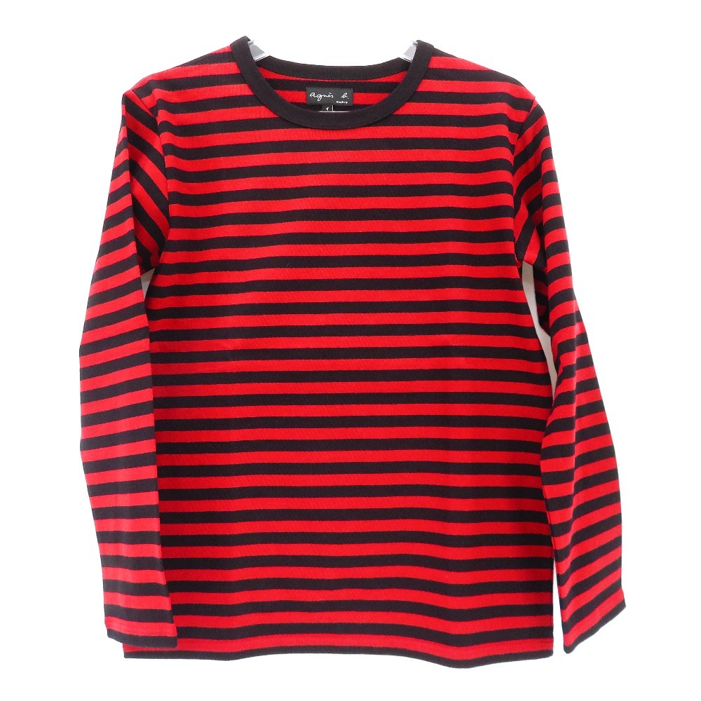 agnes b. アニエスベー 半袖Ｔシャツ agnis.ｂ　ボーダーロングＴシャツ　レッド×ブラック　1　0330J008 未使用品