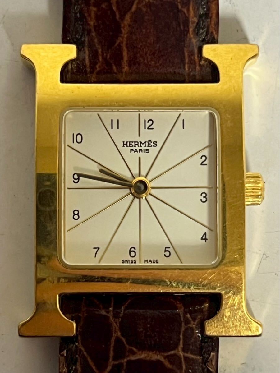 6598 HERMES エルメス Hウォッチ 腕時計 クォーツ クオーツ ホワイト文字盤 白文字盤 HH1.201 動作未確認