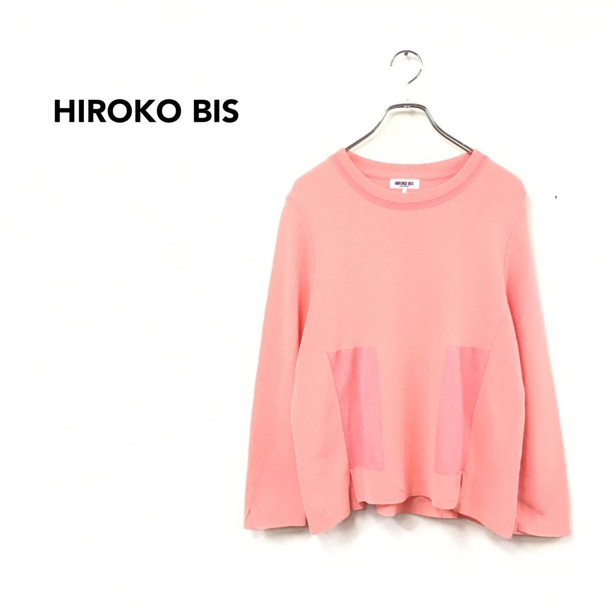 2A1031-J◆日本製 HIROKO BIS ヒロコビス 切替デザイントップス◆長袖 ピンク サイズ13AB レディース プルオーバー コシノヒロコ