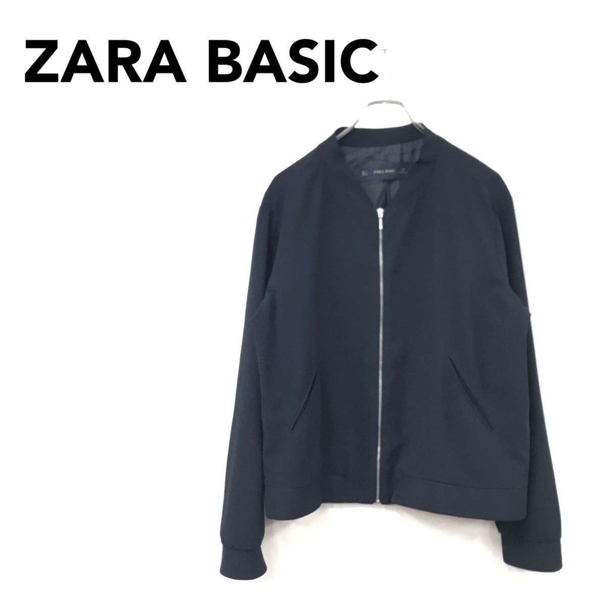 2A1474-R◆ZARA BASIC ザラベーシック ジップアップジャケット◆サイズL レディース 婦人 ライトアウター 薄手 シンプル ブラック
