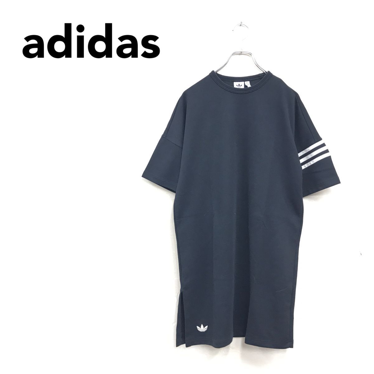 2A2216-R◆良品 adidas アディダス Tシャツワンピース◆サイズXS 155 レディース 婦人 ティーン ジュニア スポーツ ブラック 黒