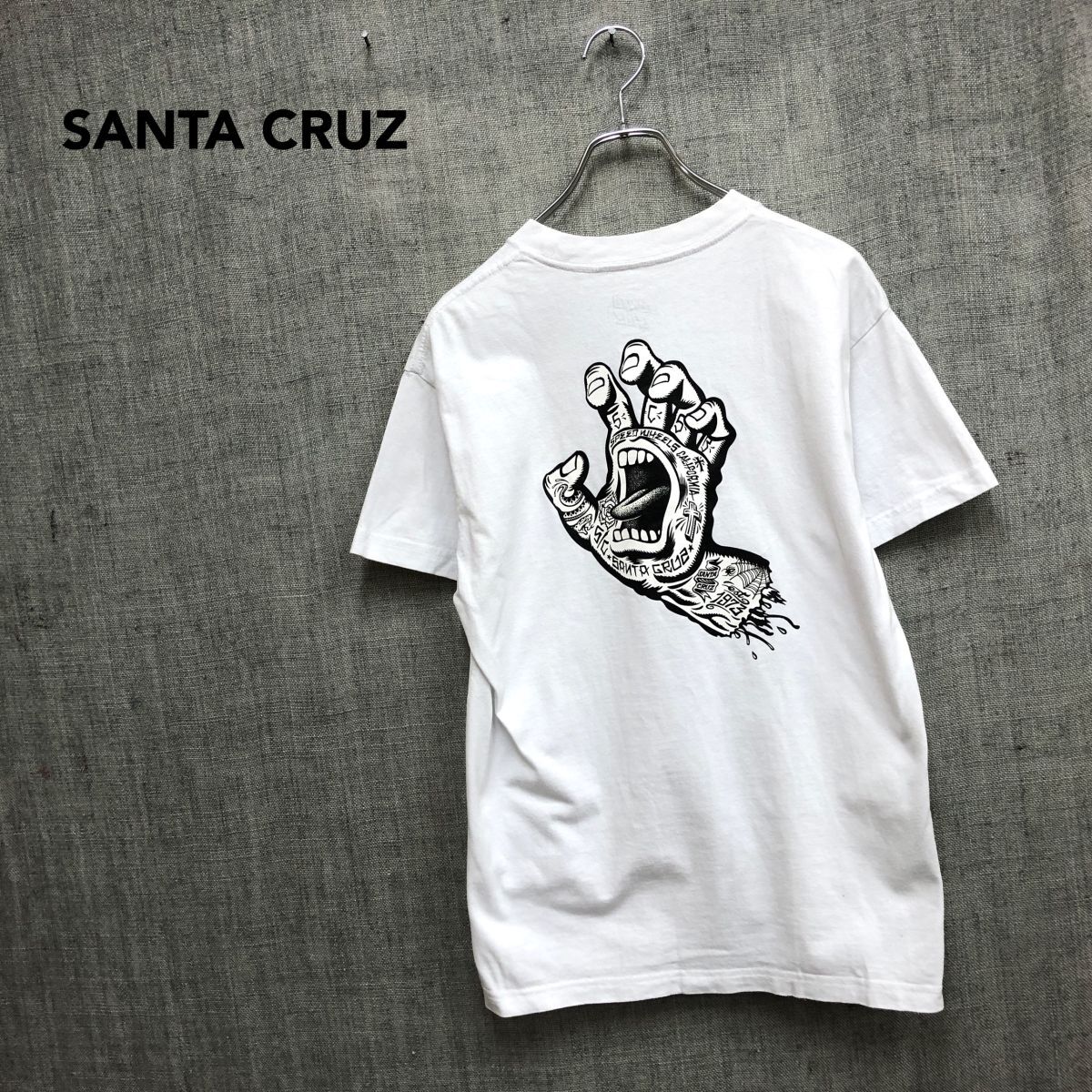 2A2712-N◆ SANTA CRUZ サンタクルーズ 半袖Tシャツ カットソー スクリーミングハンド ◆sizeM ホワイト コットン スケート
