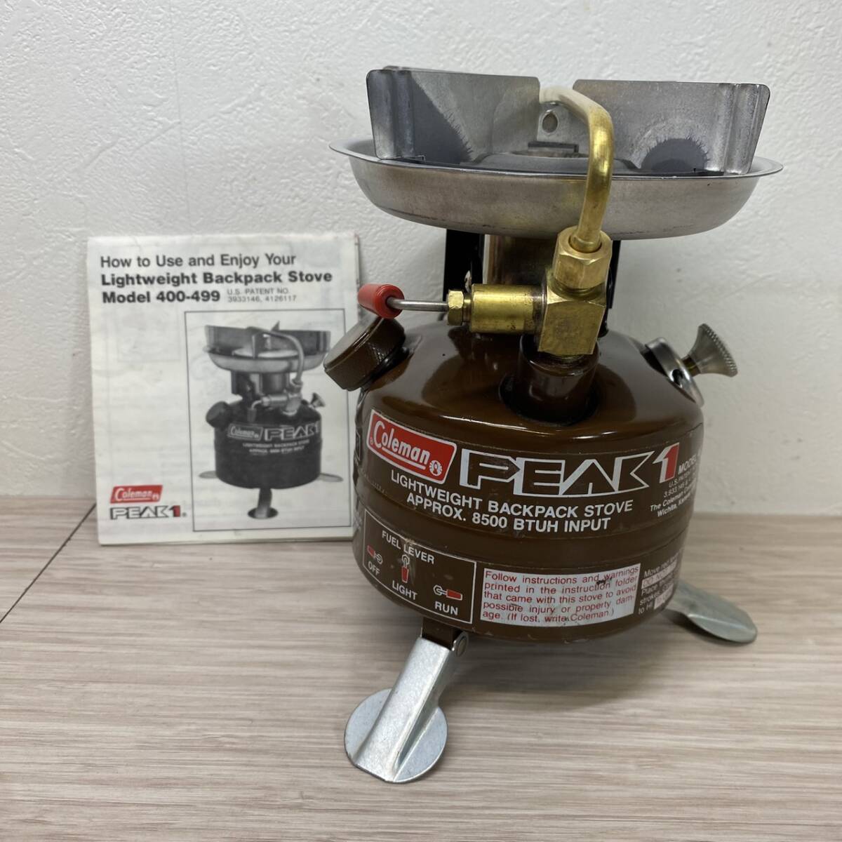 【MH-2801】中古品 Coleman Peak1 stove ストーブ 波型五徳 コールマン ピーク1 MODEL 400 茶ピーク 80年4月 初期型