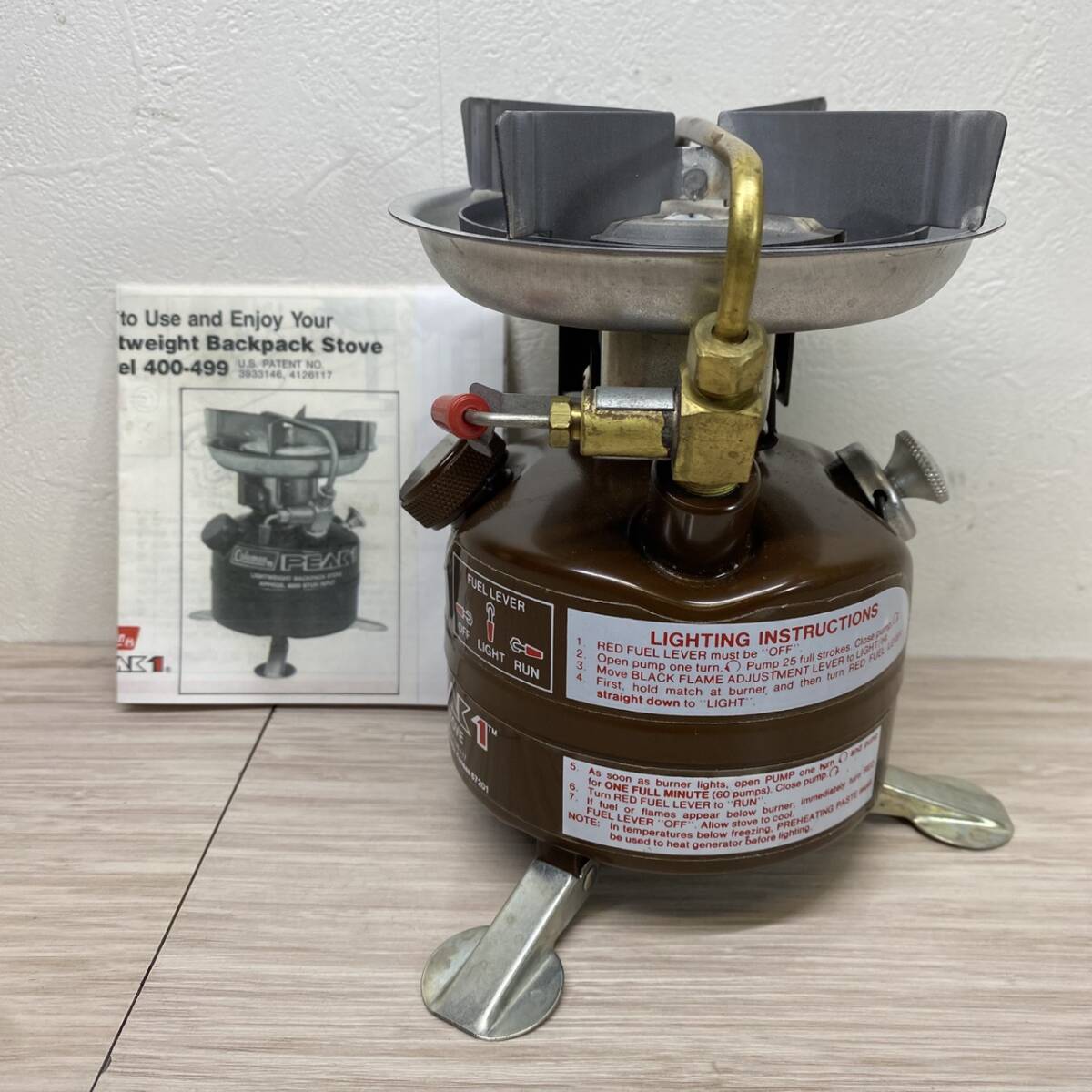 【MH-2800】中古品 Coleman Peak1 stove ストーブ 波型五徳 コールマン ピーク1 MODEL 400 茶ピーク 82年11月 中期型