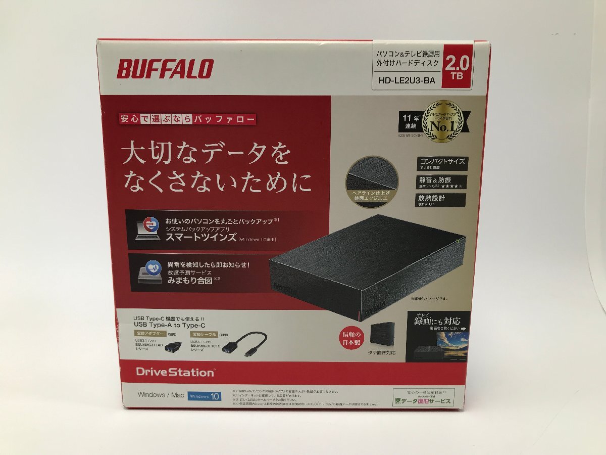 【8-6-2303】未開封品 BUFFALO バッファロー HD-LE2U3-BA テレビ録画用ハードディスク 静音 防振 4K対応 HDD ブラック 2TB