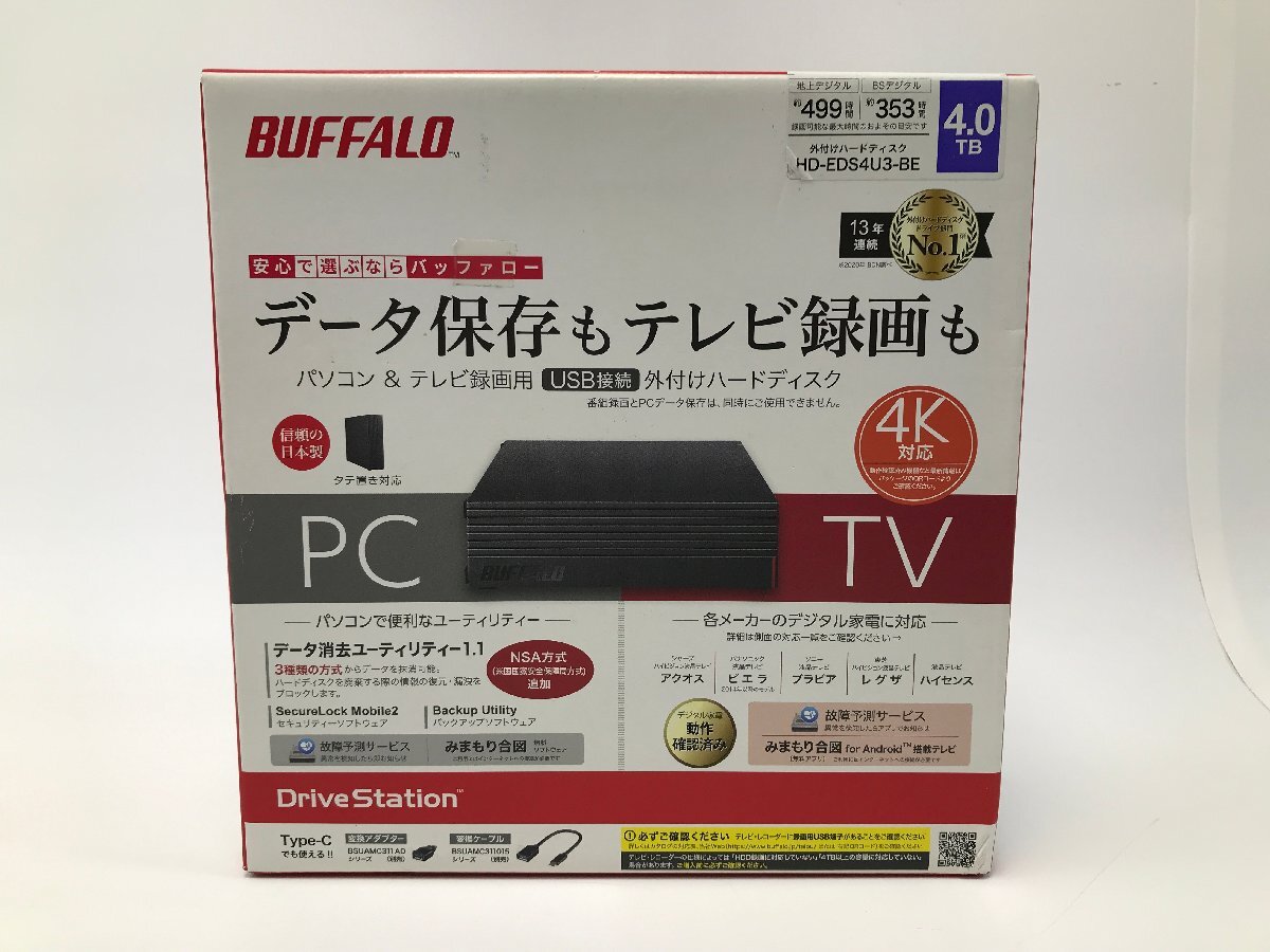【8-6-2310】未開封品 BUFFALO バッファロー HD-EDS4U3-BE パソコン＆テレビ録画用 外付けハードディスク 4K対応 ブラック 4TB HDD