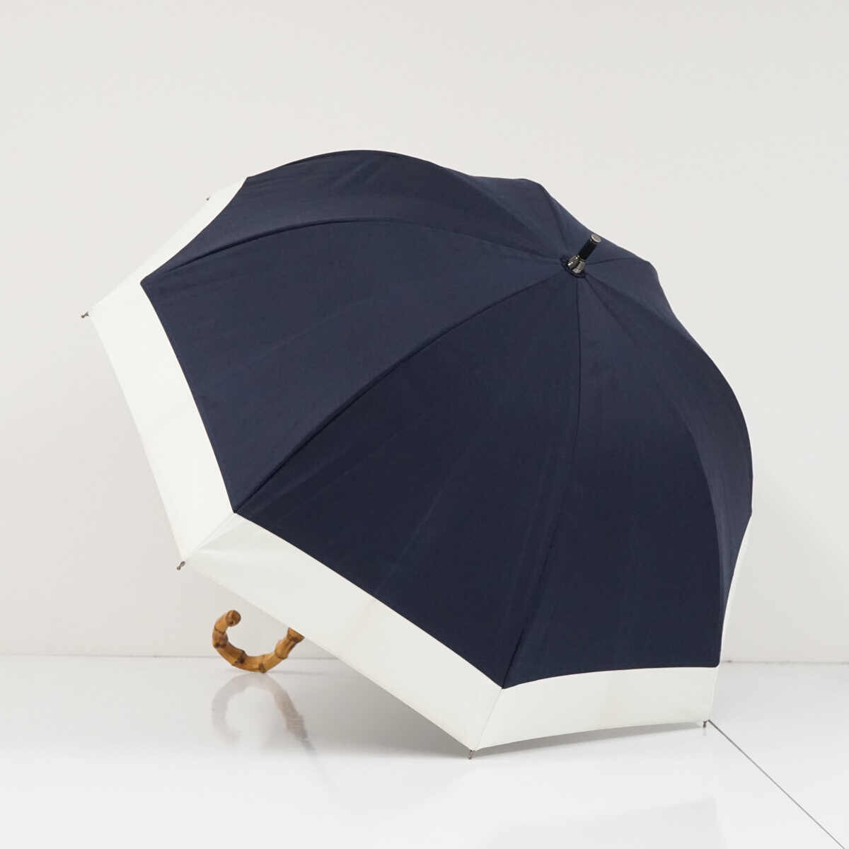 完全遮光日傘 芦屋ロサブラン USED品 ショートサイズ コンビ ネイビー アイボリー UV 遮光 遮熱 50cm S3720