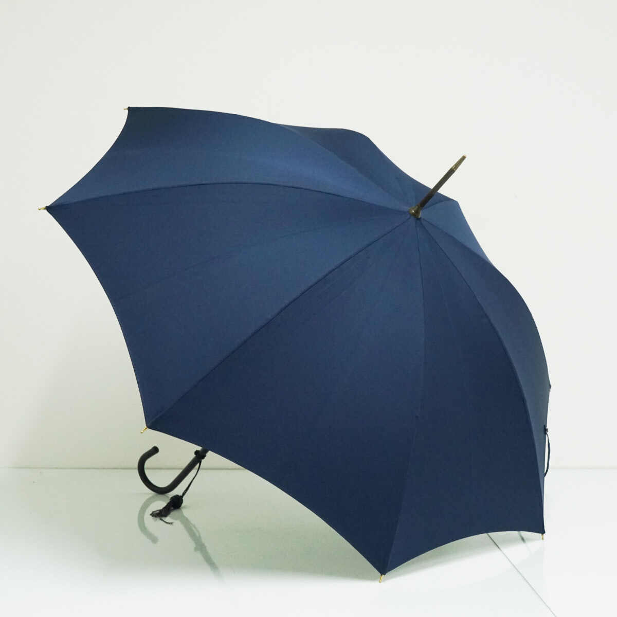 晴雨兼用傘 FOX UMBRELLAS フォックス アンブレラズ USED品 細巻 ネイビー 英国製 レザー手元 51cm S3628