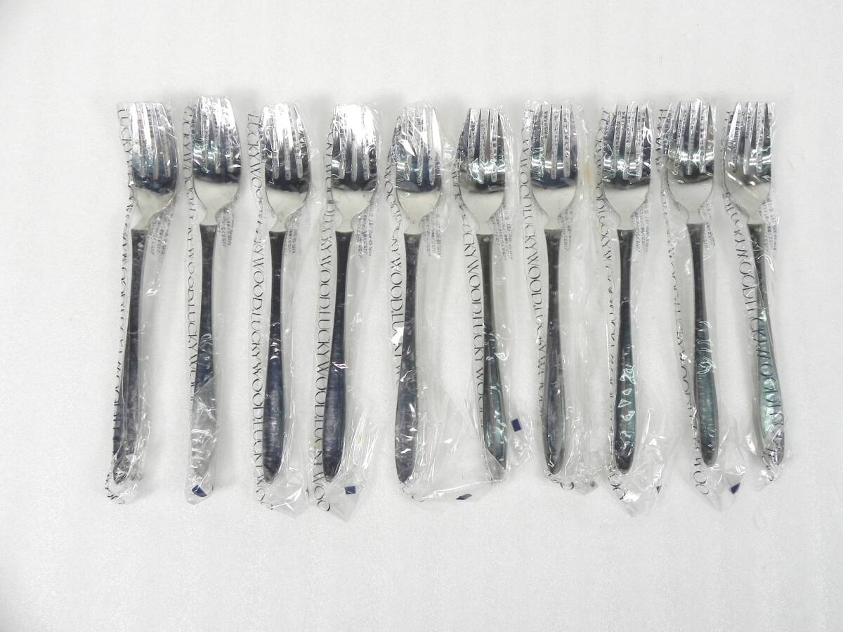 [R7056]☆未使用★ラッキーウッド フォーク ステンレス製 10本セット 全長21㎝