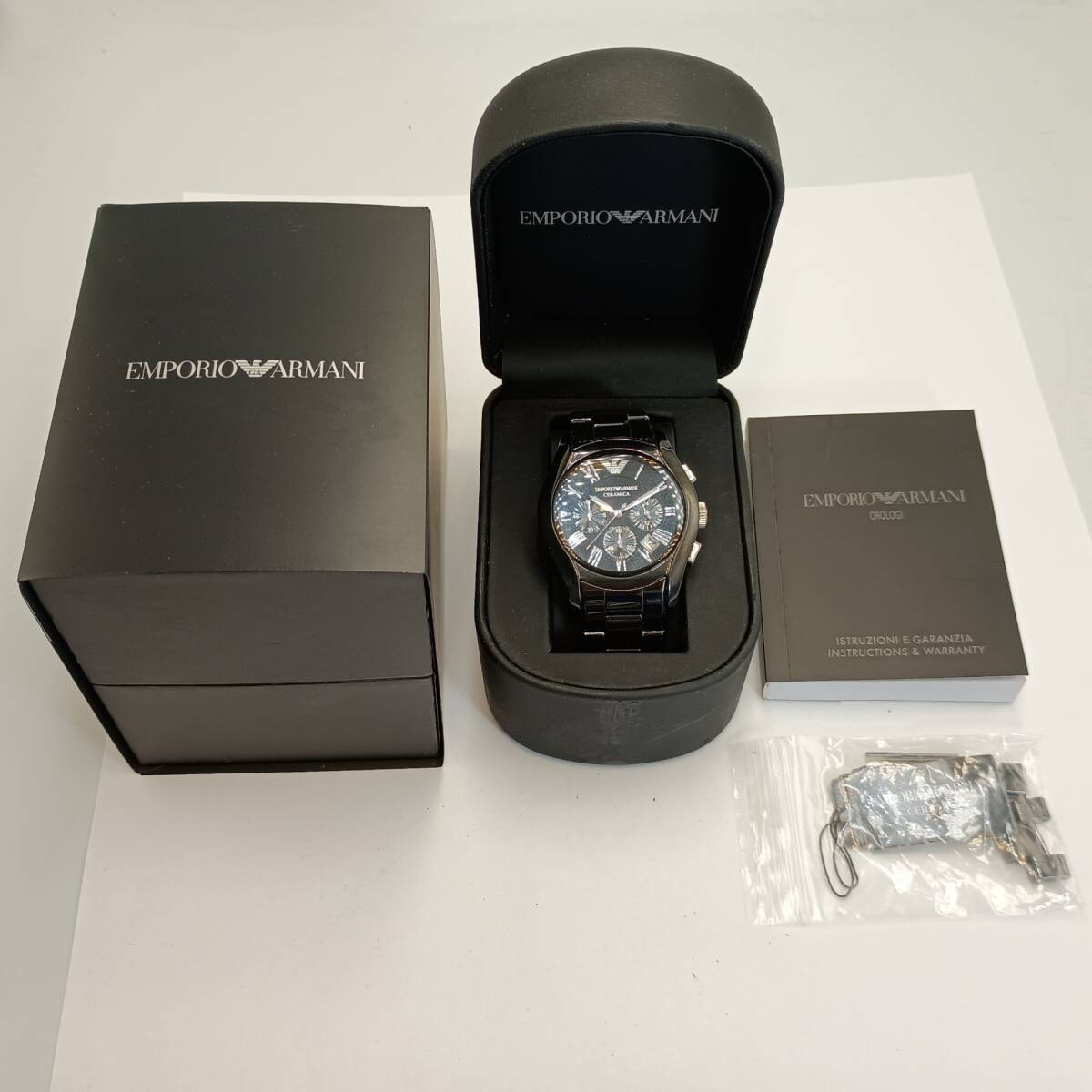 EMPORIO ARMANI エンポリオアルマーニ CERAMICA AR-1400 メンズ腕時計 箱・説明書付き ウォッチ ジャンク #16897