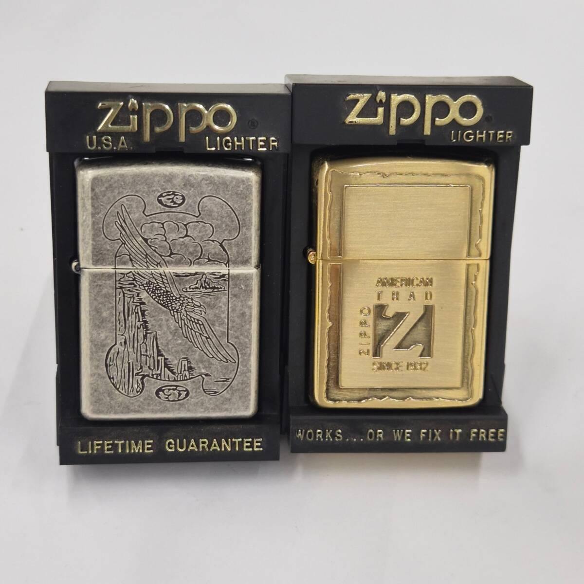 zippo ライター 2本 イーグル アメリカン・トラディショナル 火花OK AMERICAN TRAD ジッポーライター ジャンク 着火未確認 #231E⑪