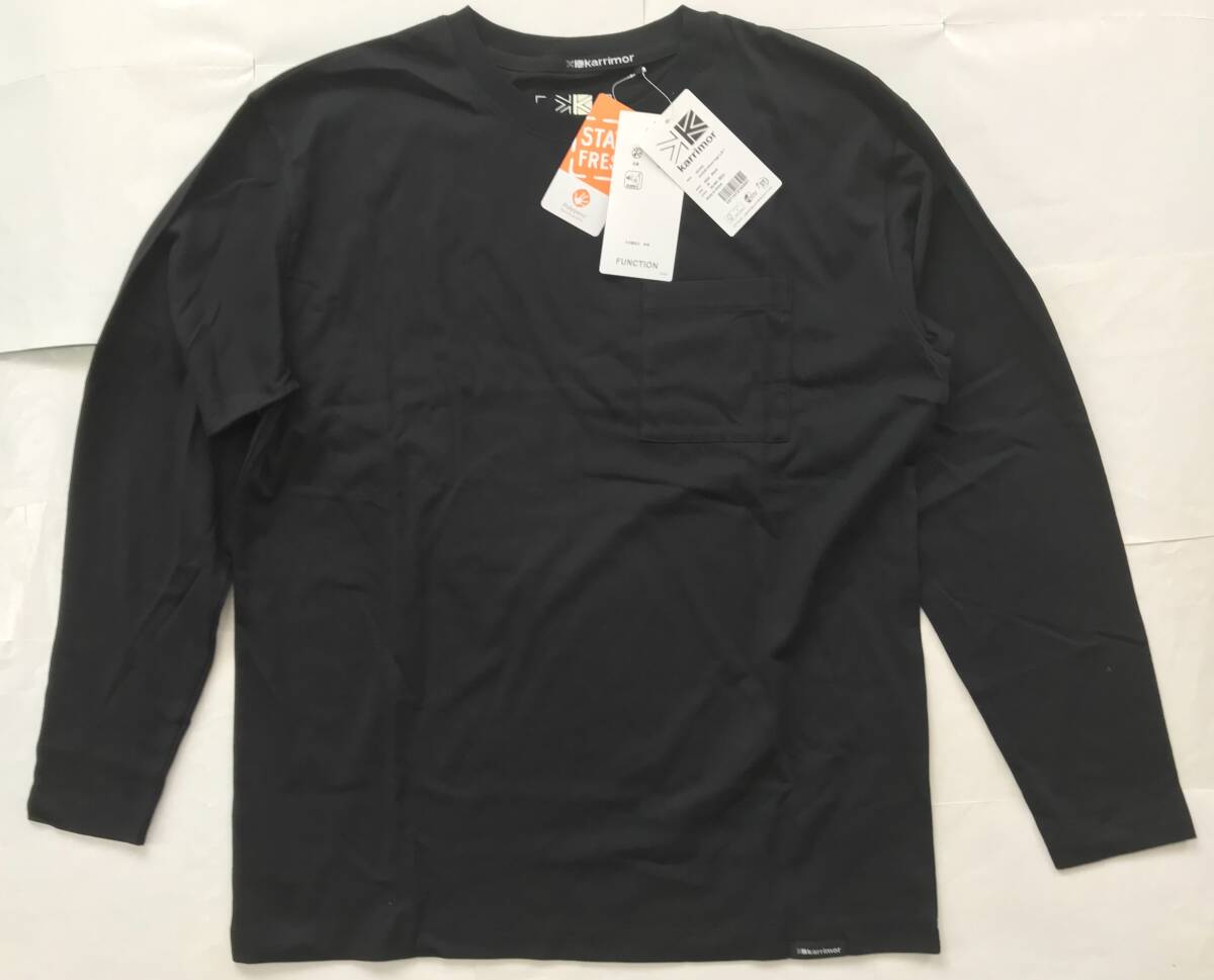 新品6,490円★カリマー Karrimor★ロンT Tシャツ 長袖★101443★ポケット付 ミラー ロゴ プリント★sizeM★ブラック★抗菌消臭★高い視認性