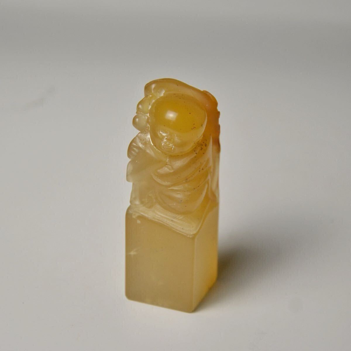 小舫 時代物 童子像 黄水晶凍 名工 壽山 寿山石 検:篆刻 印材 彫刻 印鑑 印章 書道 中国美術 古美術 文房四宝 古玩 田黄石 鶏血石 b0450