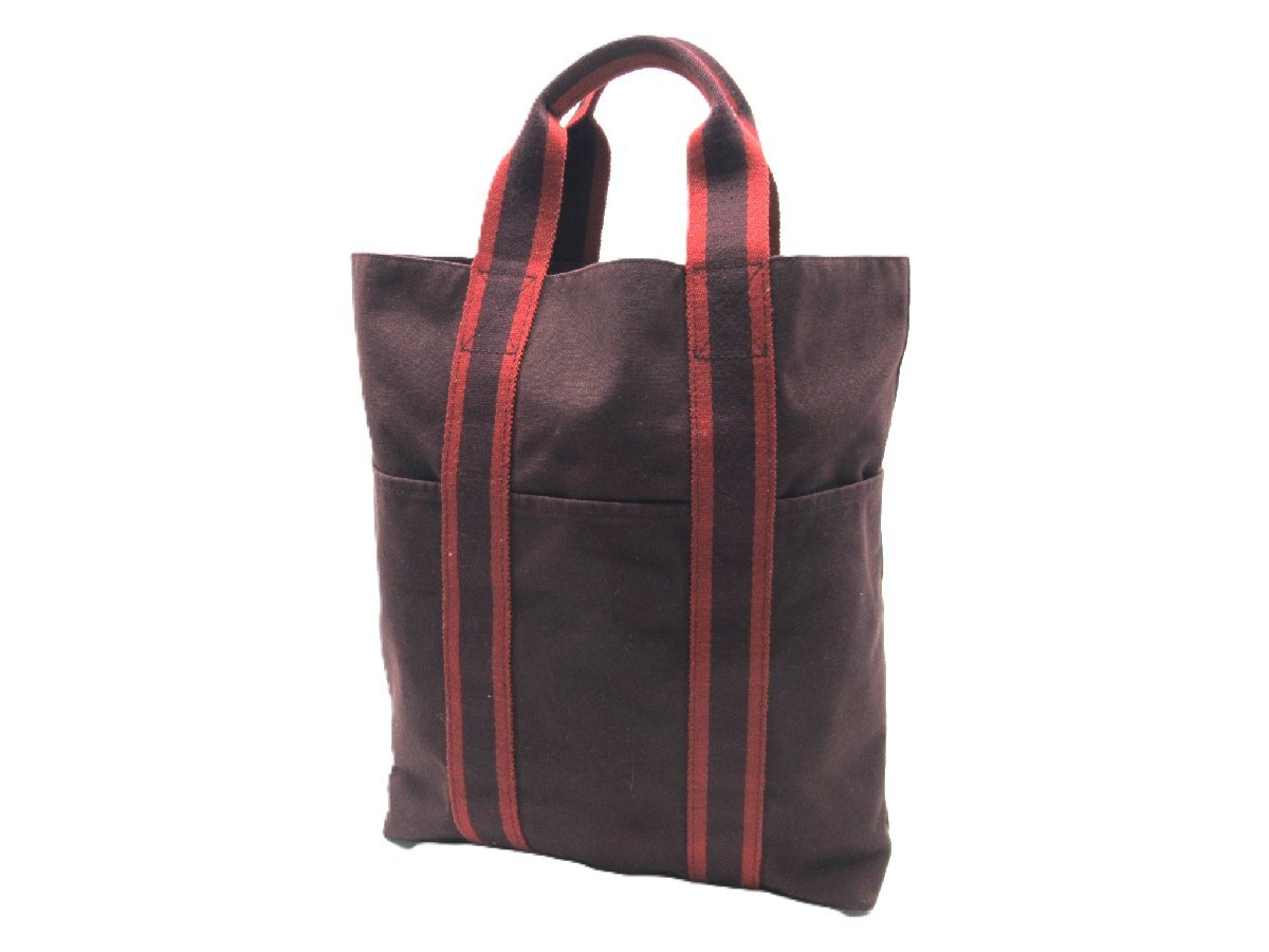 ★【B送900円】3468　HERMES　エルメス　フールトゥカバス　トート/ハンドバッグ　レッド系　フランス製　ボルドー　キャンバス